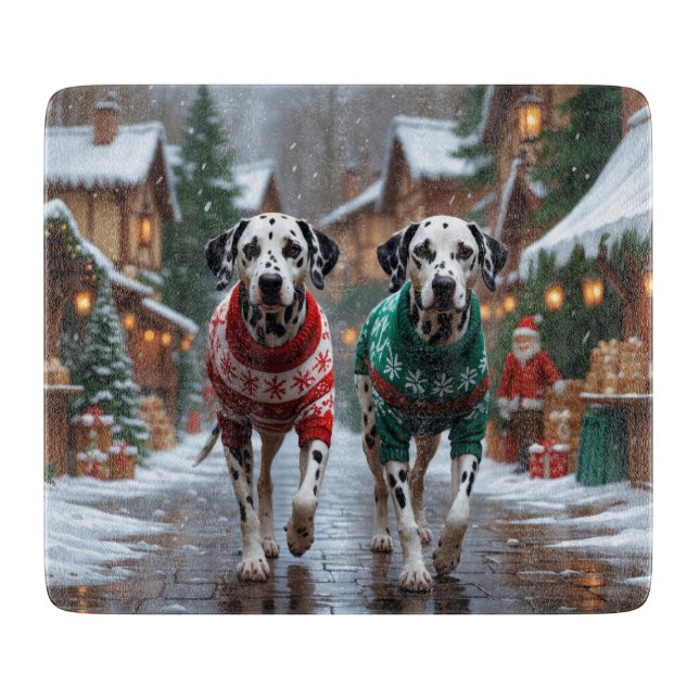 Dalmatian Dogs Christmas Snow Holiday  Schneidebrett (Vorderseite)