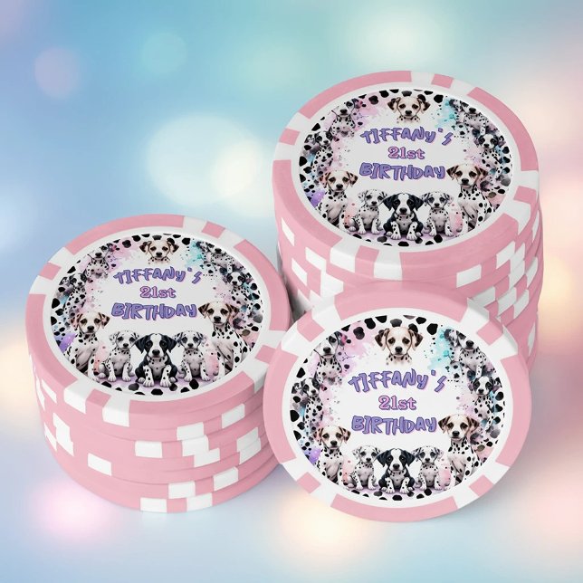 Dalmatian Dogs Purple Pink Birthday Party Pokerchips (Von Creator hochgeladen)