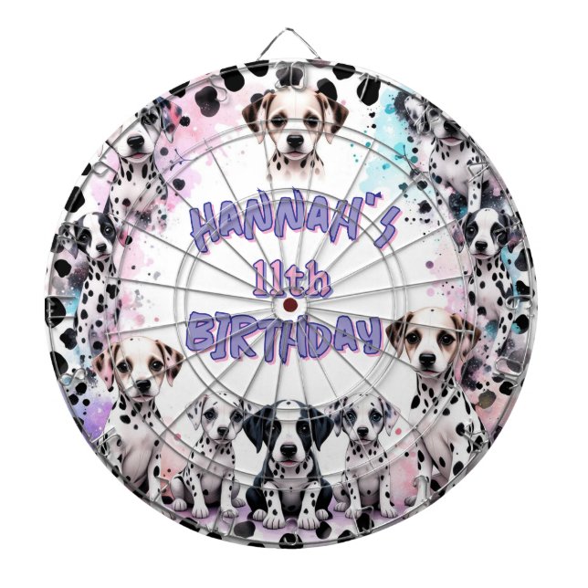 Dalmatian Dogs Purple Watercolor Birthday Party Dartscheibe (vorne)