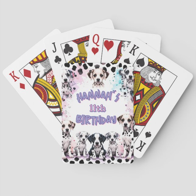 Dalmatian Dogs Purple Watercolor Birthday Party Spielkarten (Rückseite)