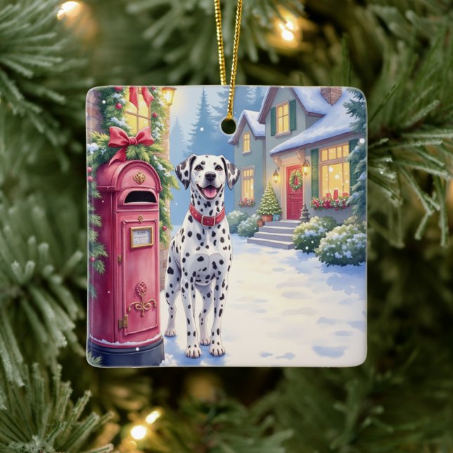 Dalmatian Festive Mailbox Christmas Art Keramikornament (Baum)