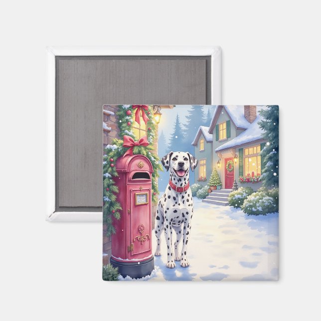 Dalmatian Festive Mailbox Christmas Art Magnet (Vorderseite/Rückseite)