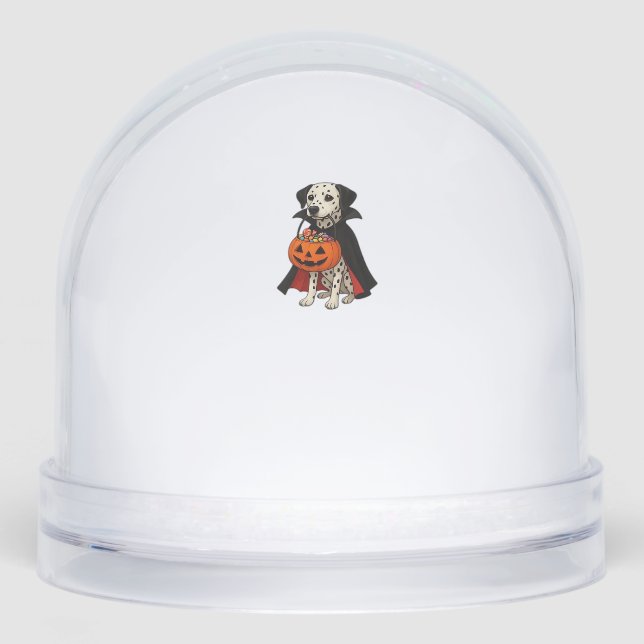 Dalmatian Halloween Vampire Dog with Pumpkin Baske Schneekugeln (Vorderseite)