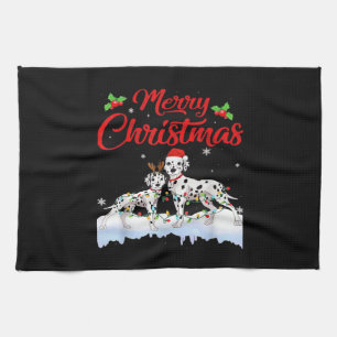 Dalmatian-Hund-Weihnachtsbeleuchtung Santa-Hut Xma Geschirrtuch