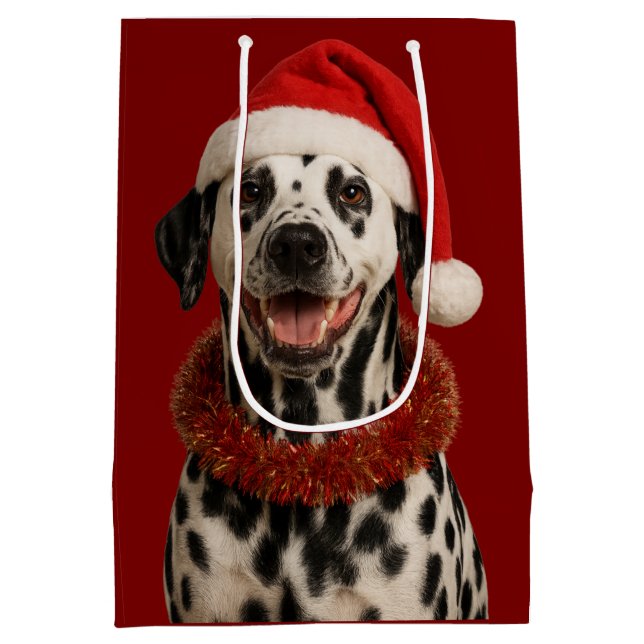 Dalmatian in a santa hat Christmas gift bag  Mittlere Geschenktüte (Rückseite)