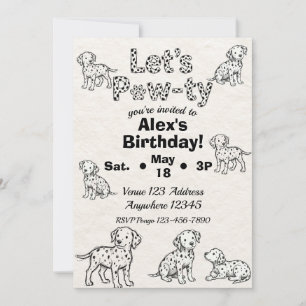 Dalmatian Pawty Schwarz-Weiß-Illustration zum Gebu Einladung
