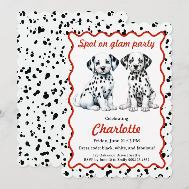 Dalmatian Print Birthday | Black and White party Einladung (Vorne/Hinten)