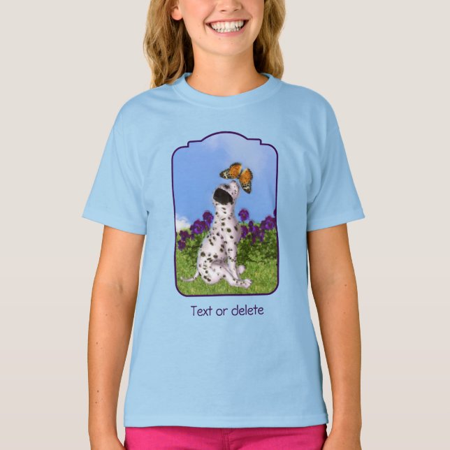 Dalmatian Puppy Butterflies Dog Art Painting T-Shirt (Vorderseite)