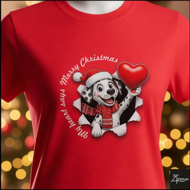 Dalmatian Puppy Christmas Heart Scarf Graphic T-Shirt (Von Creator hochgeladen)