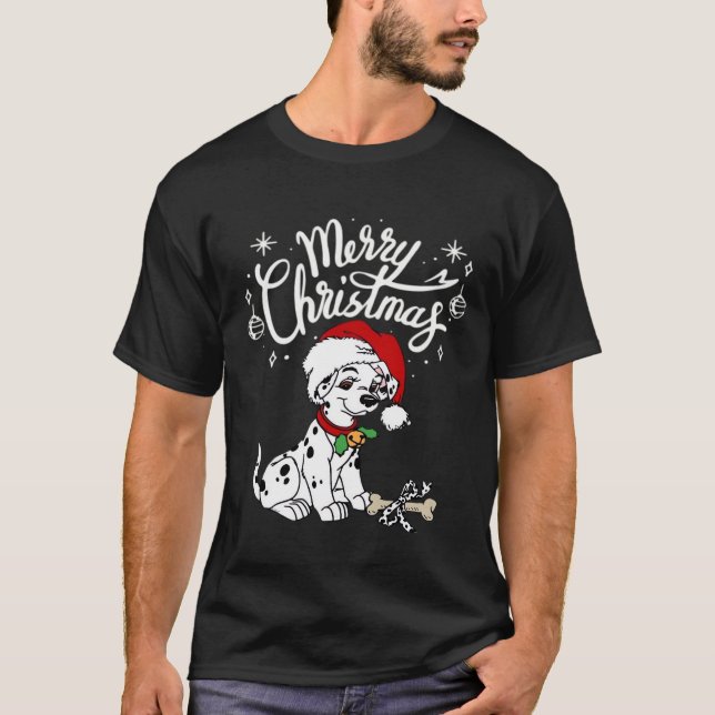 Dalmatian Puppy Dog In A Christmas Santa Hat Xmas  T-Shirt (Vorderseite)