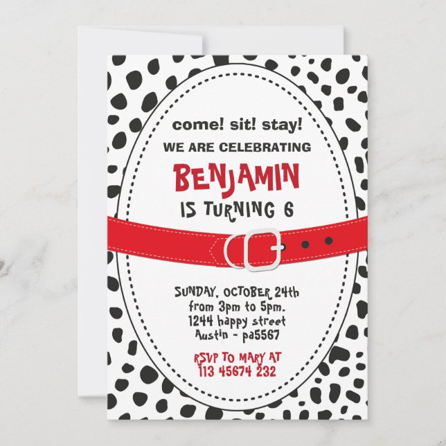 Dalmatian Spots Invitation for Birthday Party Dog  Einladung (Vorderseite)
