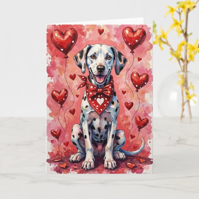 Dalmatian Valentine’s Day Dog with Hearts Red Karte (Gelbe Blume)