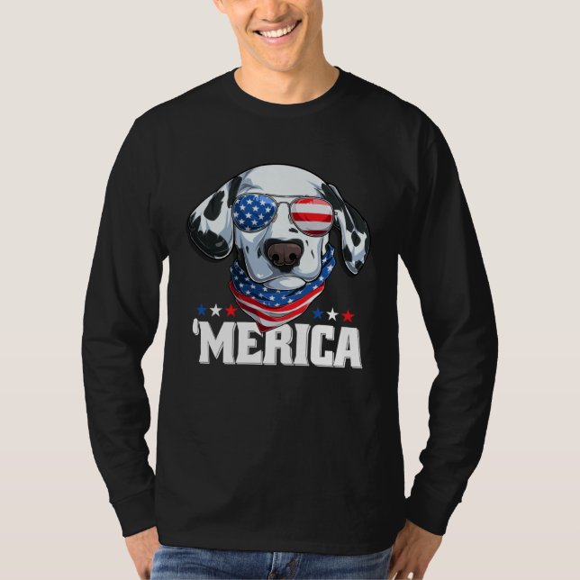 Dalmatian Wearing America Glasses  Dog Dalmatian O T-Shirt (Vorderseite)
