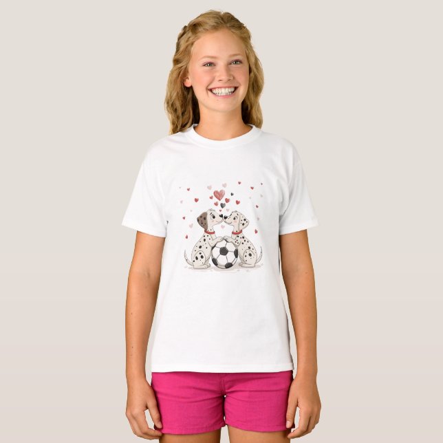 Dalmatians with soccer ball for Valentine's Day T-Shirt (Vorne ganz)