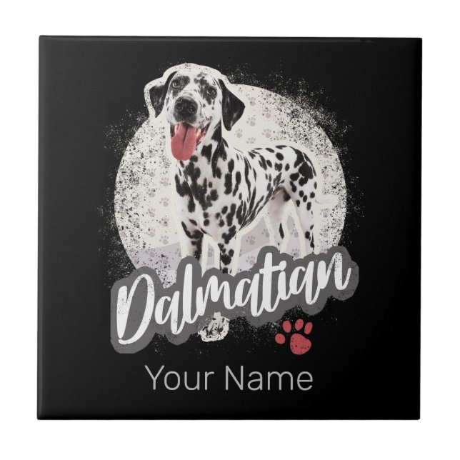 Dalmatier mit Paw Vintage Hund liebt Design Fliese (Vorderseite)