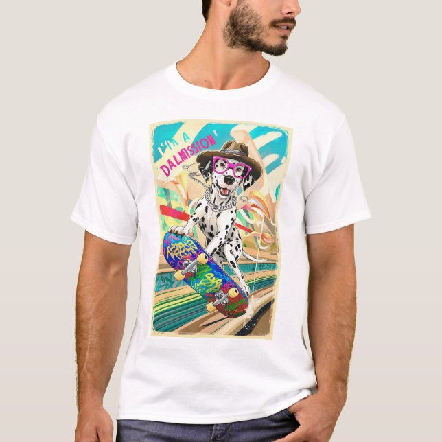 Dalmatiner auf einer Mission: Skateboarding Hund T T-Shirt (Vorderseite)