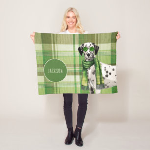 Dalmatiner auf grünem Karo mit Namen des Hundes Fleecedecke
