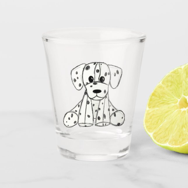 Dalmatiner ausgestopfter Hund zeichnend Kontur ein Schnapsglas (Vorderseite)