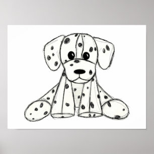 Dalmatiner ausgestopfter Hund Zeichnung Umriss ein Poster