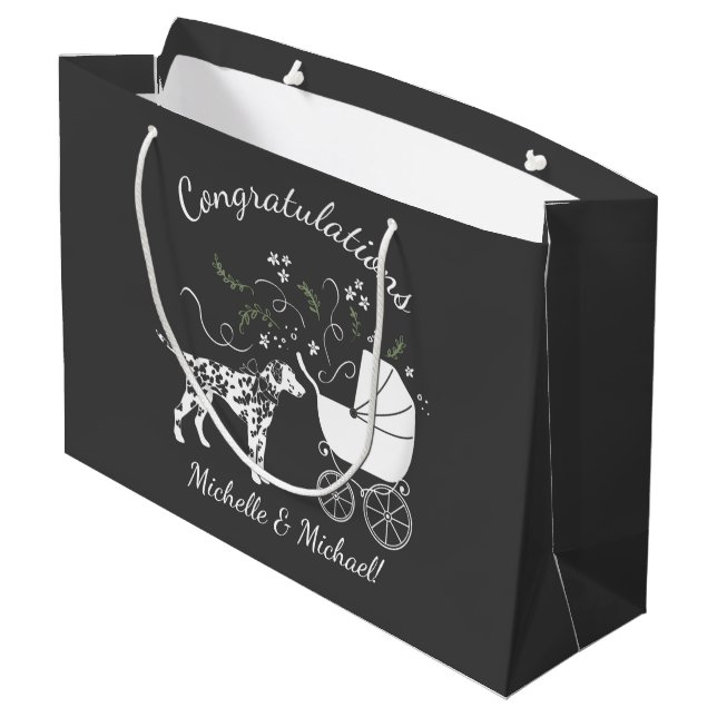 Dalmatiner Baby Dusche Hund Silhouette Große Geschenktüte (Rückseite Schrägansicht)