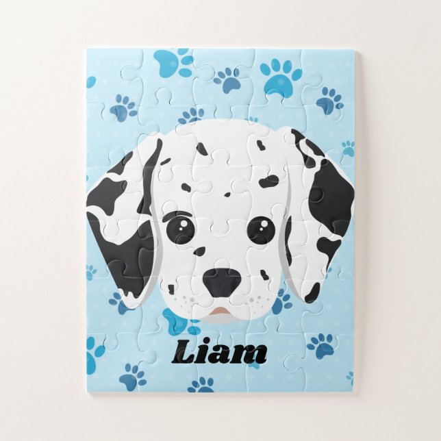 Dalmatiner Blue Paw Print Personalisiert Puzzle (Vertikal)