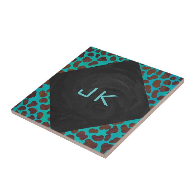 Dalmatiner braun und Aquamarin Fliese (Seite)