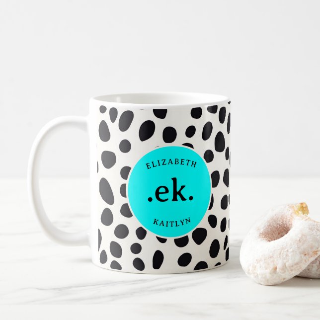 Dalmatiner Dog Abstraktes Muster Aqua Blue Monogra Kaffeetasse (Mit Donut)
