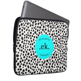 Dalmatiner Dog Abstraktes Muster Aqua Blue Monogra Laptopschutzhülle