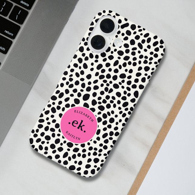 Dalmatiner Dog Abstraktes Muster Hot Pink Monogram Case-Mate iPhone Hülle (Von Creator hochgeladen)