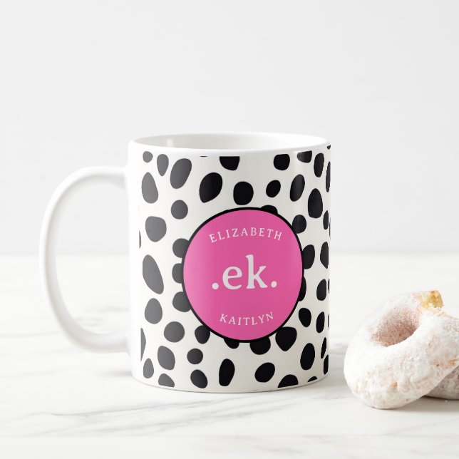 Dalmatiner Dog Abstraktes Muster Hot Pink Monogram Kaffeetasse (Mit Donut)