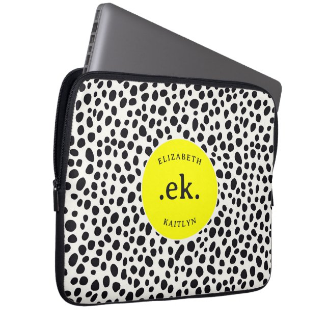 Dalmatiner Dog Abstraktes Muster Hot Pink Monogram Laptopschutzhülle (Vorne Rechts)