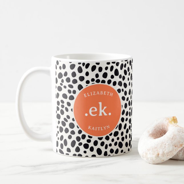 Dalmatiner Dog Abstraktes Muster Korallenmonogramm Kaffeetasse (Mit Donut)