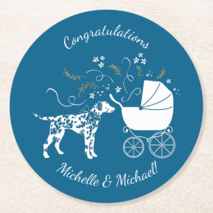 Dalmatiner Dog Baby Shower Welpe Blue Boy Runder Pappuntersetzer