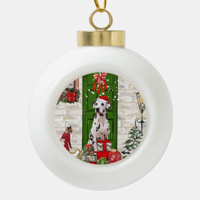 Dalmatiner Dog Christmas Keramik Kugel-Ornament (Vorderseite)