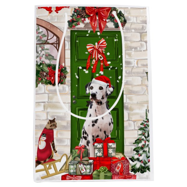 Dalmatiner Dog Christmas Mittlere Geschenktüte (Vorderseite)
