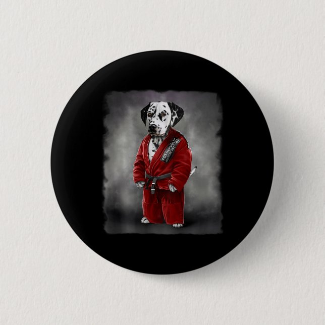 Dalmatiner Dog Judo Karate Master in Red Judogi Button (Vorderseite)