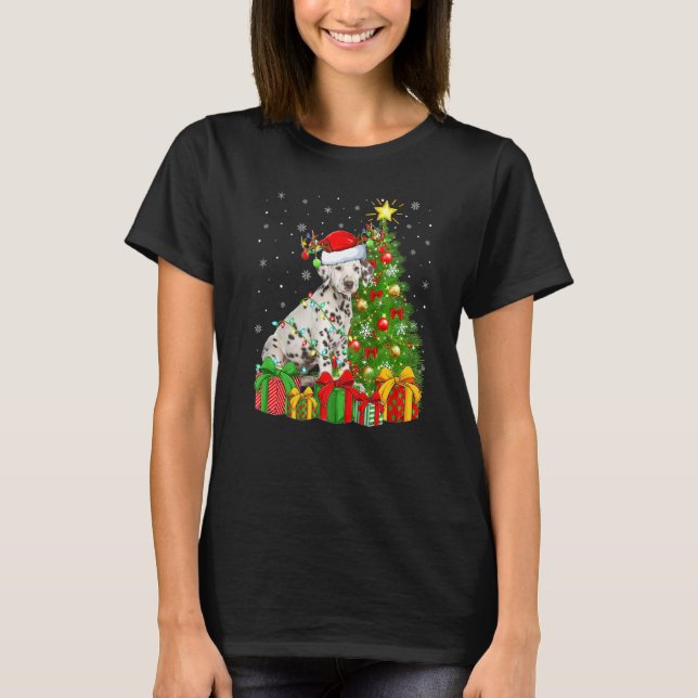 Dalmatiner Dog Lighting Weihnachtsbaum Santa Dalma T-Shirt (Vorderseite)