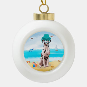 Dalmatiner Dog on Beach Keramik Kugel-Ornament