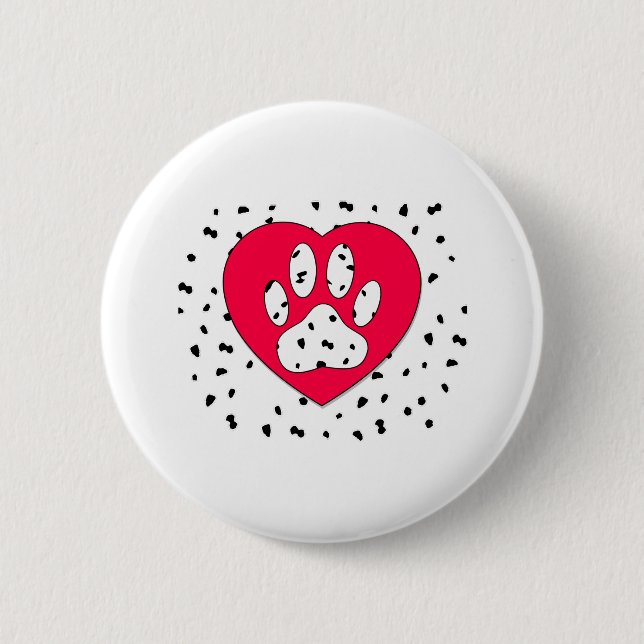 Dalmatiner Dog Paw Print in rotem Herzen Button (Vorderseite)