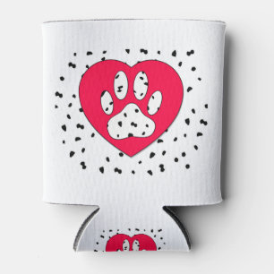 Dalmatiner Dog Paw Print in rotem Herzen Dosenkühler
