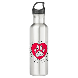 Dalmatiner Dog Paw Print in rotem Herzen Edelstahlflasche