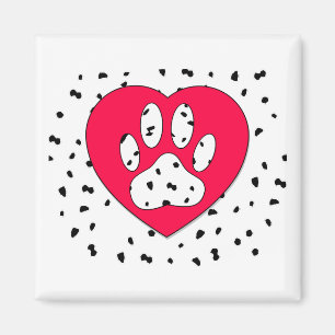 Dalmatiner Dog Paw Print in rotem Herzen Magnet