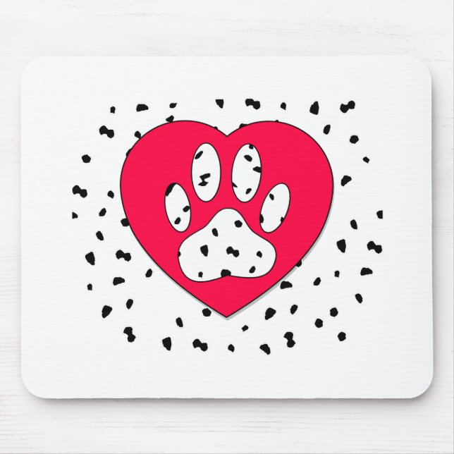Dalmatiner Dog Paw Print in rotem Herzen Mousepad (Vorne)