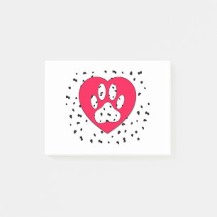 Dalmatiner Dog Paw Print in rotem Herzen Post-it Klebezettel