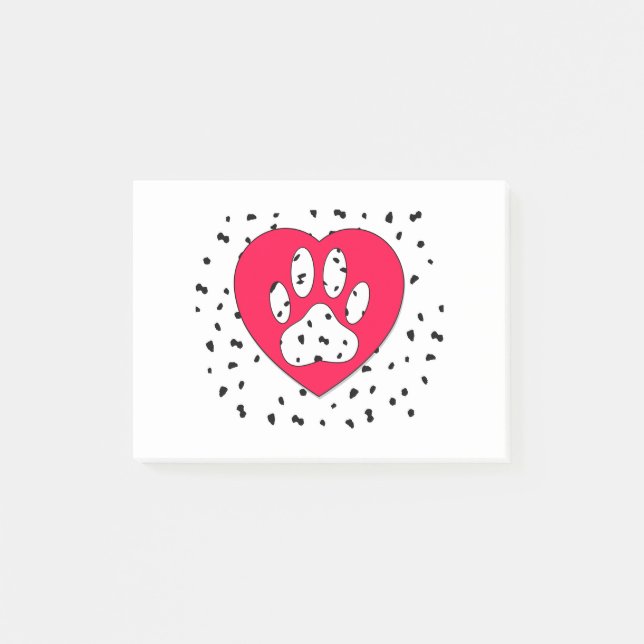 Dalmatiner Dog Paw Print in rotem Herzen Post-it Klebezettel (Vorderseite)