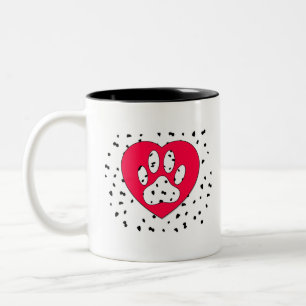 Dalmatiner Dog Paw Print in rotem Herzen Zweifarbige Tasse
