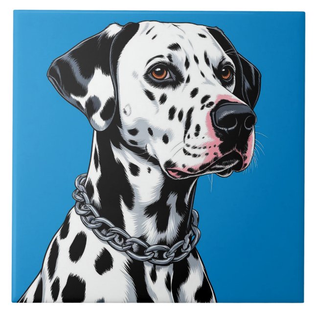 Dalmatiner Dog Portrait gegen blauen Hintergrund Fliese (Vorderseite)