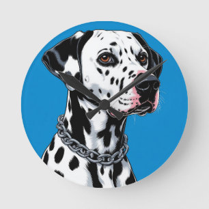 Dalmatiner Dog Portrait gegen blauen Hintergrund Runde Wanduhr