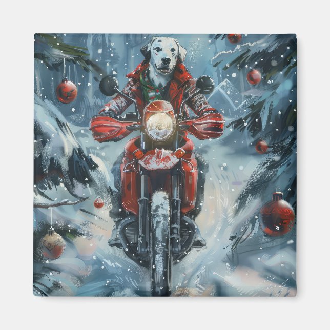 Dalmatiner Dog Riding Motorrad Weihnachten Magnet (Vorne)