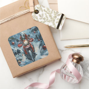 Dalmatiner Dog Riding Motorrad Weihnachten Quadratischer Aufkleber